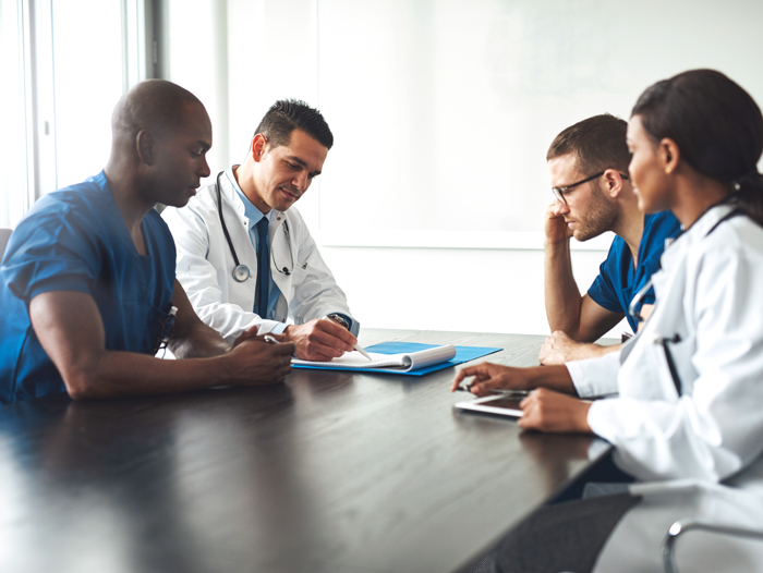 Multiracial medical team having a meeting