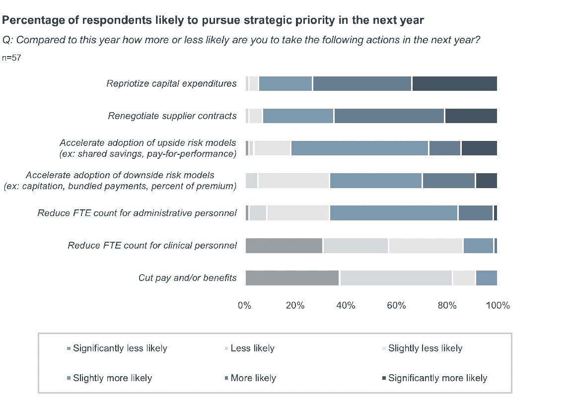 Graph showing percentage of respondents likely to pursue strategic priority in the next year